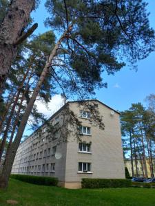 罗亚Zvejnieku apartamenti的前面有树木的大建筑