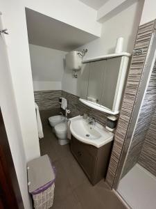 苏尔莫纳B&B La cas' d'Alfonz'的一间带水槽、卫生间和镜子的浴室