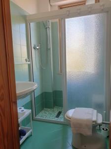 蒙特西尔瓦诺我的海滩小屋公寓的带淋浴、卫生间和盥洗盆的浴室