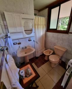 拉斯特朗卡斯Casa Ayllantú的浴室设有卫生间、水槽和卫生间。