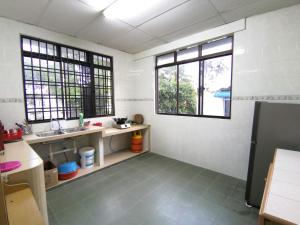 乌鲁地南Cosy Homestay Ulu Tiram的带水槽的厨房和2扇窗户