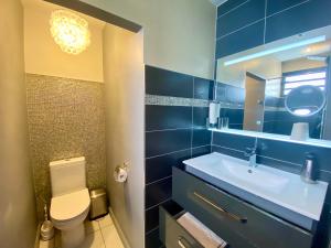 勒唐蓬Hostal 170 Room 14 Service Appartement的一间带水槽、卫生间和镜子的浴室