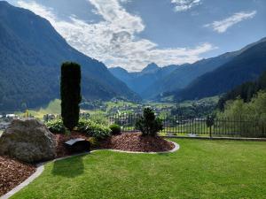 加舒恩Alpenpension Maderer的享有山谷和山脉美景的花园