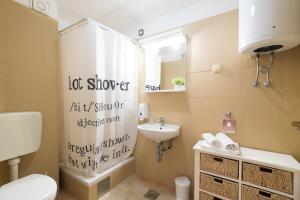 诺维格勒达尔马提亚Hotel Rooms Roccia的一间带卫生间和水槽的浴室