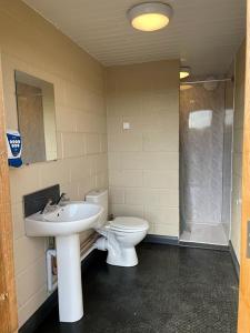 丹比F&H Camping的浴室配有卫生间、盥洗盆和淋浴。