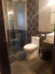 西隆The Arbour Inn的浴室配有卫生间、淋浴和盥洗盆。