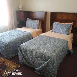 哈拉雷Guesthouse with green garden and pool - 2102的一间酒店客房,房间内设有两张床