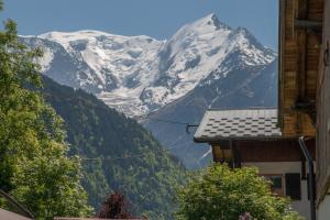 圣热尔韦莱班Wanderful Life MontBlanc refuge haut de gamme的一座房子前面的雪覆盖的山