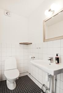 奇维克Kaptenshuset Hotell的白色的浴室设有卫生间和水槽。