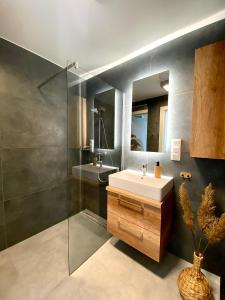 洛格沃Rogowo Prestige Shellter的一间带水槽和镜子的浴室