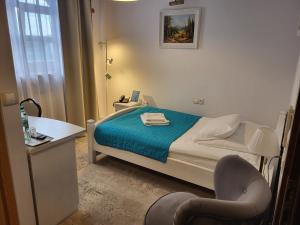 卢布林地区托马舒夫斯塔罗波尔斯卡酒店的一间小卧室,配有一张床和一把椅子