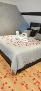 ThuinOPALENSIA的一张床上有红色玫瑰花瓣的床
