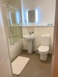 因弗内斯Inverness Highland Apartment的浴室配有卫生间、盥洗盆和淋浴。