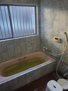 高知Guesthouse Tosa Hanare - Vacation STAY 14263的一间带卫生间和窗户的浴缸的浴室