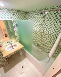 米多恩Zenon Djerba的带淋浴、盥洗盆和镜子的浴室