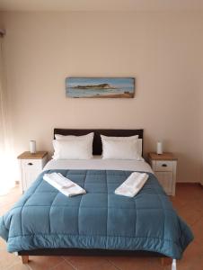 卡塔科隆View apartment 2的一间卧室配有蓝色的床和两个枕头