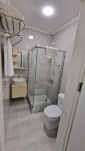 巴统Salami Residence的带淋浴、卫生间和盥洗盆的浴室