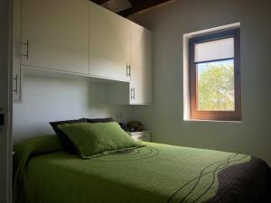 欧特斯A CASA DO ACIVRO的一间卧室设有一张带窗户的绿色床