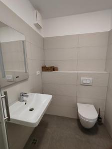 斯普利特Lucy Apartment Split的白色的浴室设有水槽和卫生间。