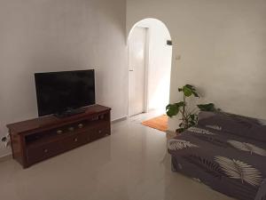 阿尔及尔La crique的客厅配有平面电视和沙发。