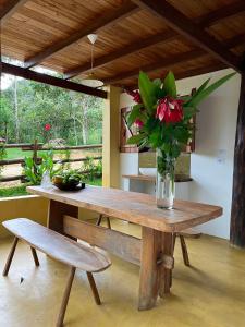 戈亚斯州上帕莱索Eco Lodge的一张木桌,上面有花瓶
