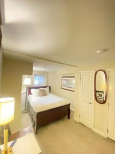 华盛顿Lovely Remodeled 2bdrm Basement Home的一间卧室配有一张床和镜子