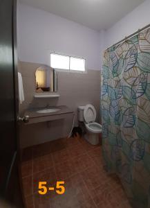 四色菊班苏安拉差瓦迪住宿加早餐旅馆的一间带卫生间、水槽和镜子的浴室