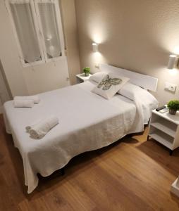 La PueblanuevaHostal Restaurante CASA FRAN的卧室配有一张白色大床和两条毛巾