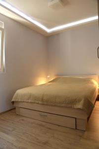 蒂瓦特One bedroom appartement at Tivat 200 m away from the beach with wifi的一间卧室配有一张天花板上灯的床