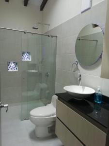 Carmen de ViboralALAMEDA MI DESCANSO的一间带卫生间、水槽和镜子的浴室