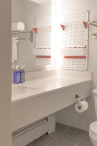 斯诺马斯村怀尔德伍德斯诺马斯酒店的白色的浴室设有水槽和卫生间。