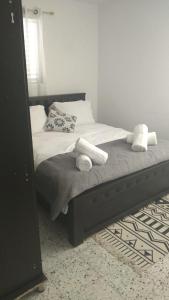 提比里亚LTD Hadas Garden apartment的一间卧室配有带毛巾的床