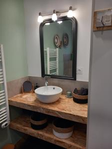 雅莱地区圣梅达尔Location Studio indépendant avec terrasse ,les vignes d'élian的一间带水槽和镜子的浴室