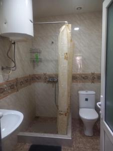 瓦尔齐亚Сhachkari的带淋浴、卫生间和盥洗盆的浴室