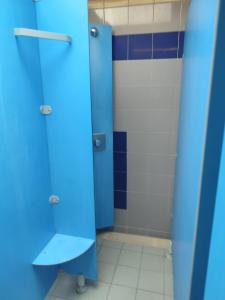 阿格德角voilier Cap d'Agde的蓝色的浴室设有卫生间和蓝色的摊位