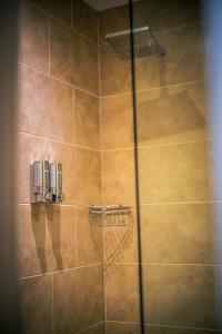 杜伦三马蹄旅馆的带淋浴的浴室和玻璃门