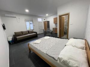 贝拉茨尔克瓦Apartmani Milenko的一间卧室配有一张大床和一张沙发