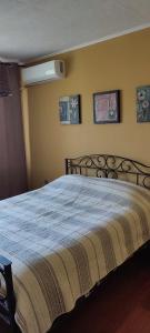 加布罗沃Ivka的一间卧室配有一张带蓝色毯子的大床
