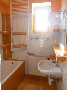 SmrečanyPrivat Klonga的带浴缸、水槽和窗户的浴室