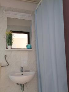 特罗吉尔Apartments by the sea Arbanija, Ciovo - 11321的一间带水槽和镜子的浴室