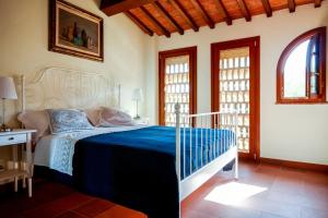 佩乔利区Tenuta I Mandorli的一间卧室配有一张带蓝色毯子的床