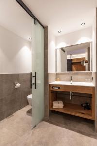 索尔登尔霍夫酒店的一间带水槽、卫生间和镜子的浴室