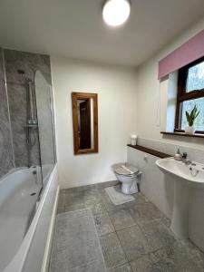 Little ClactonBarnfields Retreat的带浴缸、卫生间和盥洗盆的浴室