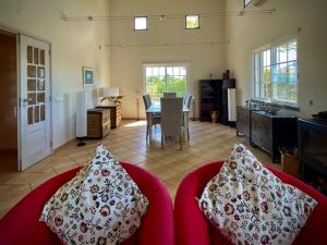 蒙卡拉帕舒La Palms Villa的客厅配有红色沙发及枕头