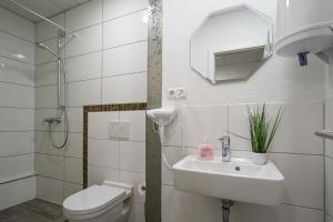 斯图加特Cannstatter Hotel的白色的浴室设有水槽和卫生间。