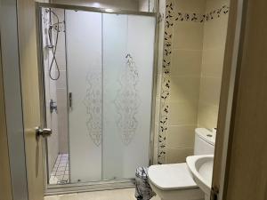 阿塔库姆Ece Han Butik Otel的带淋浴、卫生间和盥洗盆的浴室