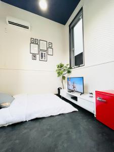 东京Alo BnB 4 - Near SHINJUKU, SHINOKUBO - Self check-in的一间卧室设有一张床、一台电视和一个窗口。