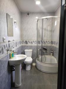 库塔伊西Friendly Guest House的浴室配有卫生间、盥洗盆和淋浴。