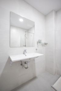 擞莫擞莫皮纳尔冲浪酒店的白色的浴室设有水槽和镜子