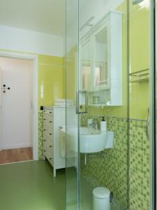佩斯卡拉Franci Loft的一间带水槽和玻璃淋浴的浴室